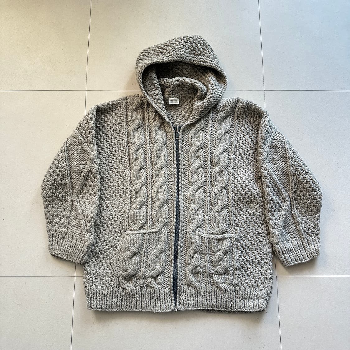 90s 에콰도르산 핸드메이드 울 100% 케이블 니트 후드 집업  상품이미지1