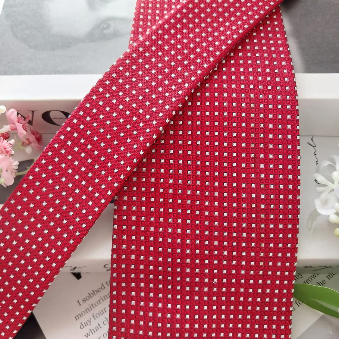 니나리치 실크 레드 자카드 패턴 넥타이 9.1cm A+등급 K2228 상품이미지3