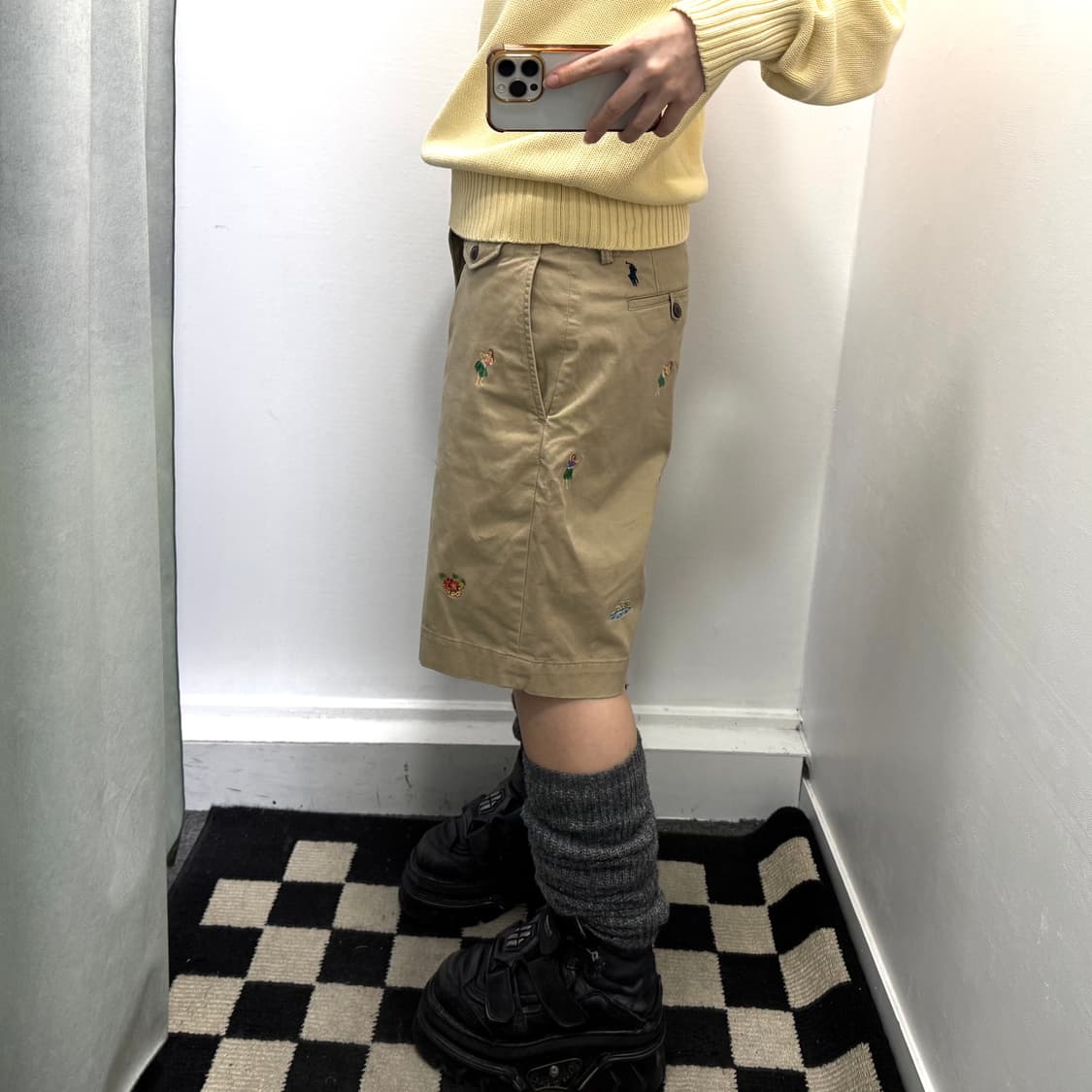 폴로 베이지 스트레치 클래식핏 자수 하프팬츠 상품이미지2