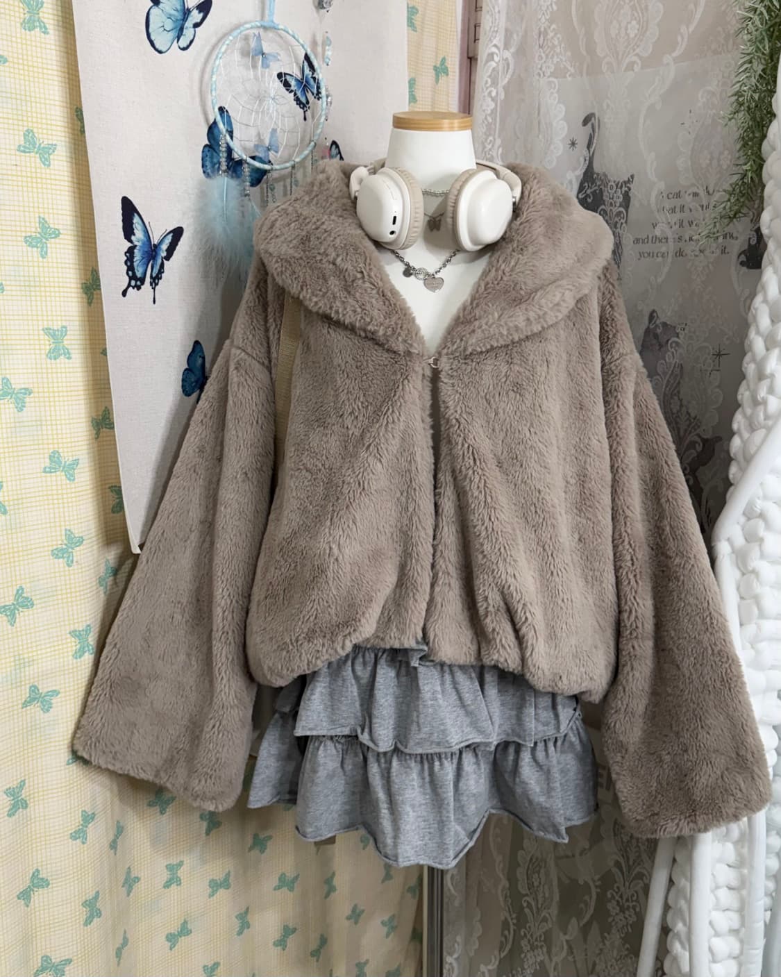 브라운 퍼 크롭 자켓 상품이미지1