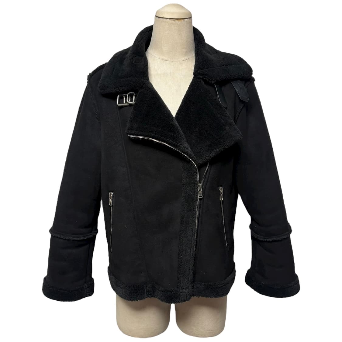 3680 블랙 안감퍼 버클 무스탕 자켓 코트 상품이미지1