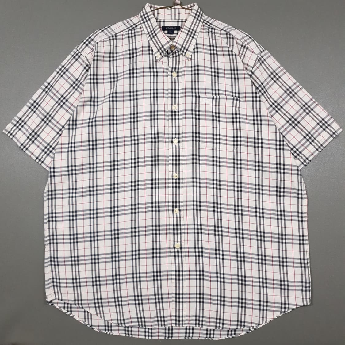 실측 2XL 버버리 크레스트 기사 로고 노바체크 포켓 버튼다운 반팔 셔츠 상품이미지1