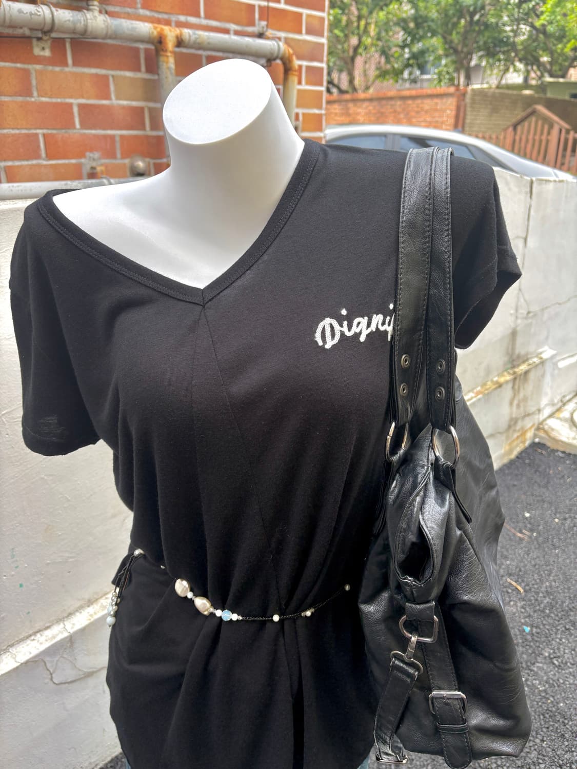 빈티지 y2k 고스 펑크 원숄더 탑 코디 세트 상품이미지4