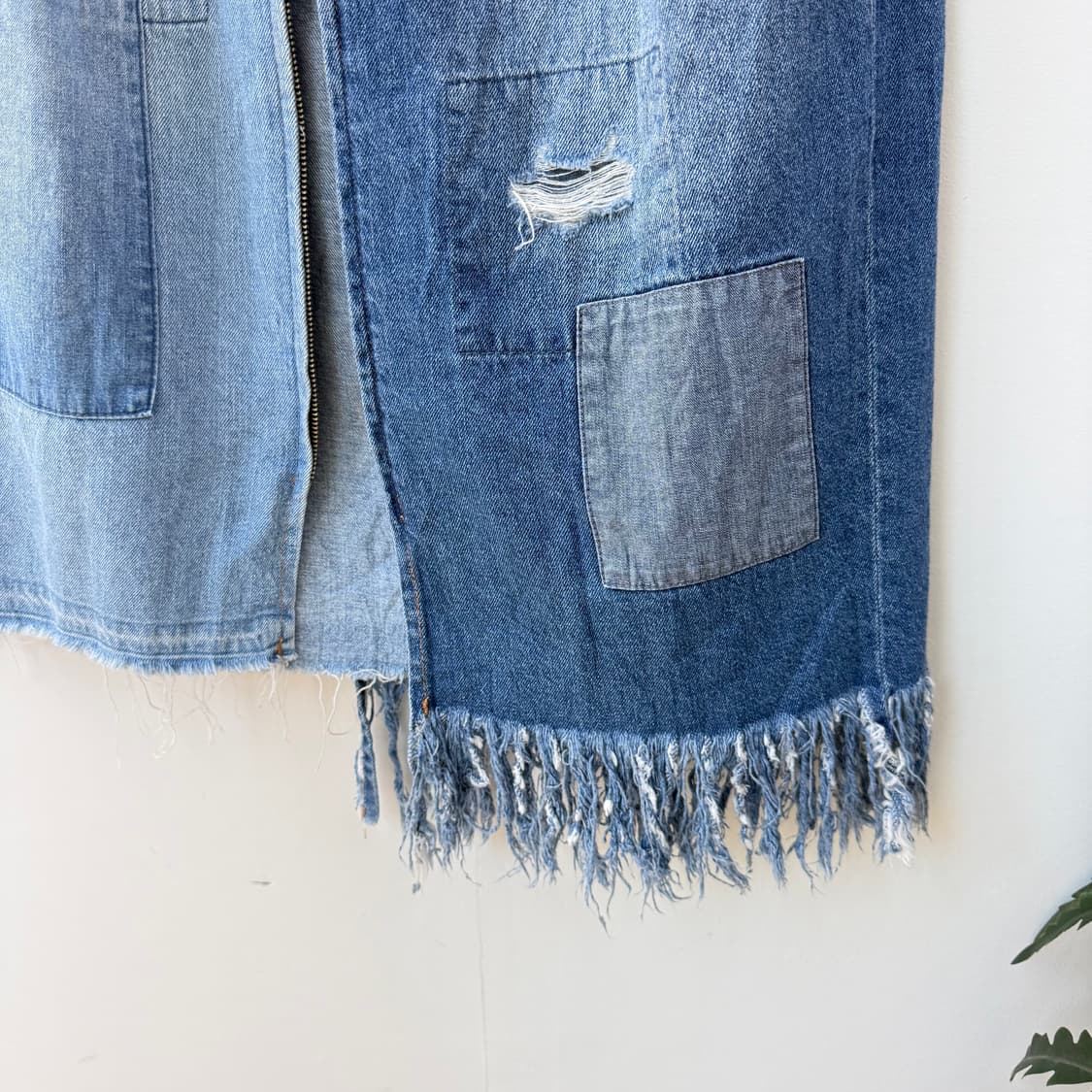 JPN 패치워크 수술 투웨이지퍼 데님 롱스커트 상품이미지4