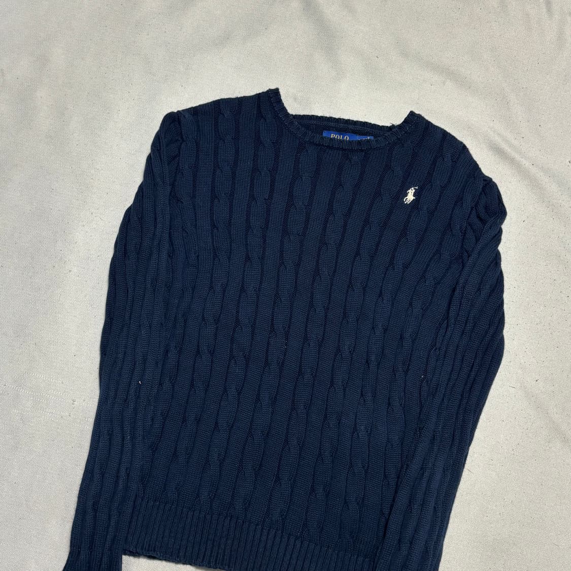 S 폴로랄프로렌 화이트 포니 여성용 네이비 케이블 니트 상품이미지1