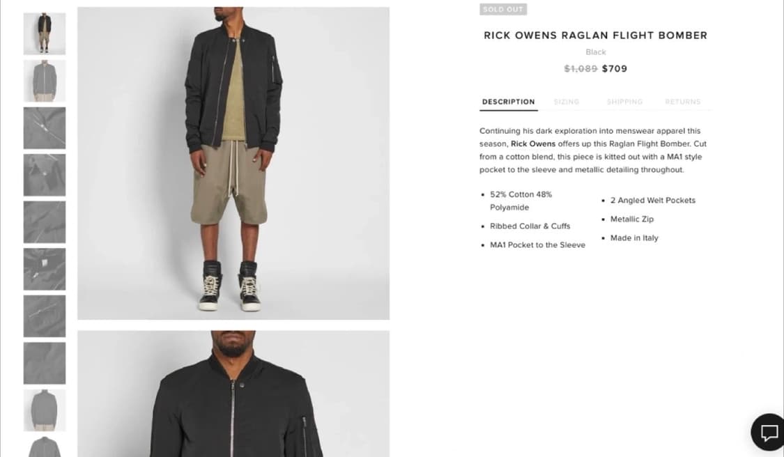 17FW 릭 오웬스 플라이트 봄버 48사이즈 상품이미지4