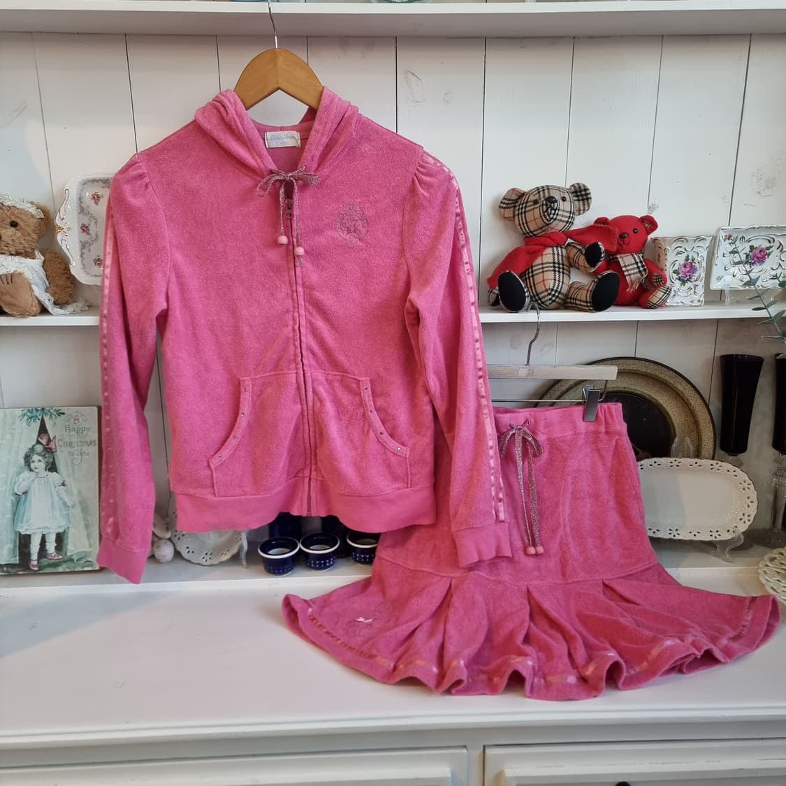 Shirley Temple 핑크 테리 후드 + 스커트 세트업 상품이미지1