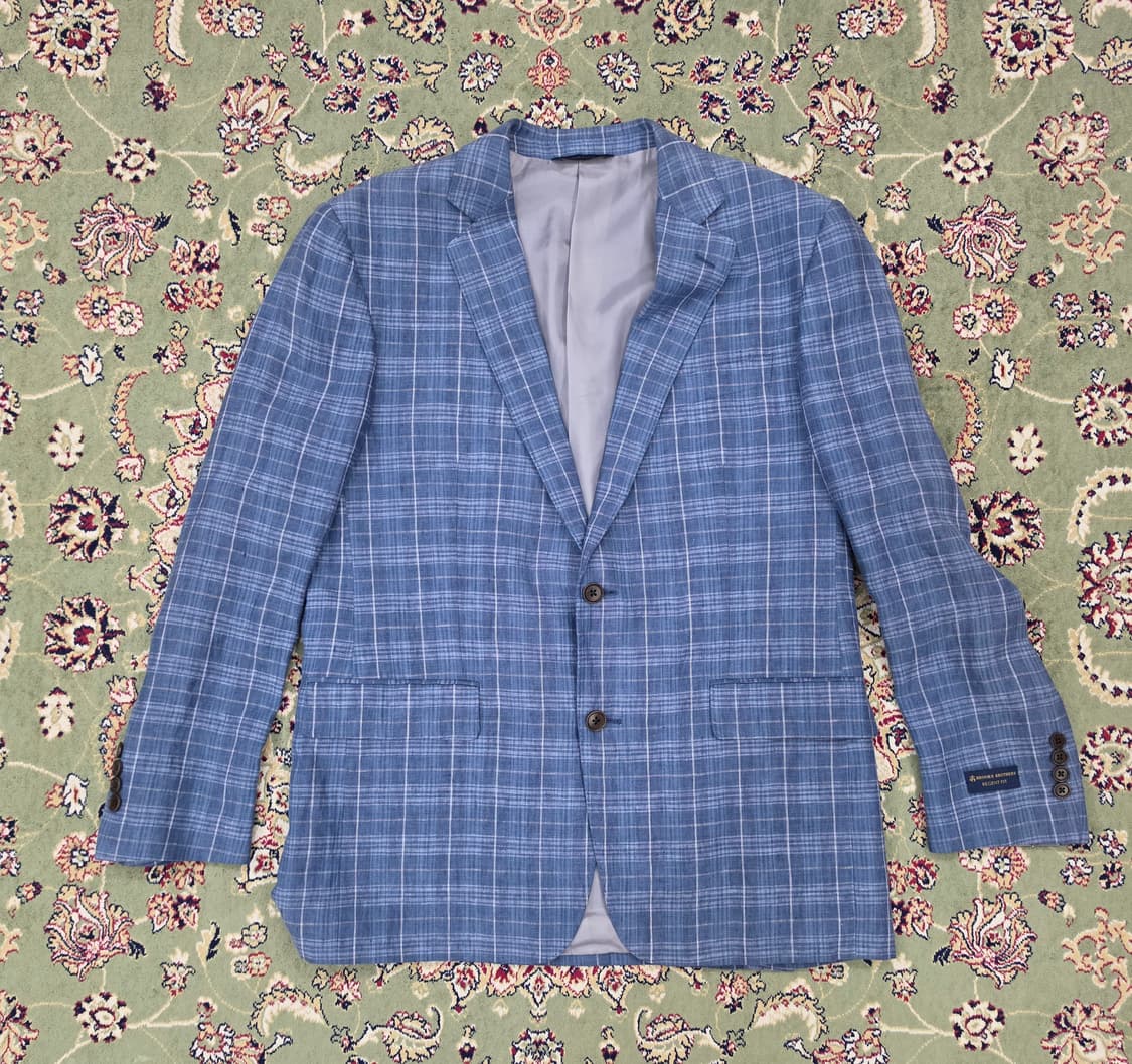 [새상품/최종할인] 브룩스브라더스 리젠트핏 블루체크 린넨 자켓 42R  상품이미지1