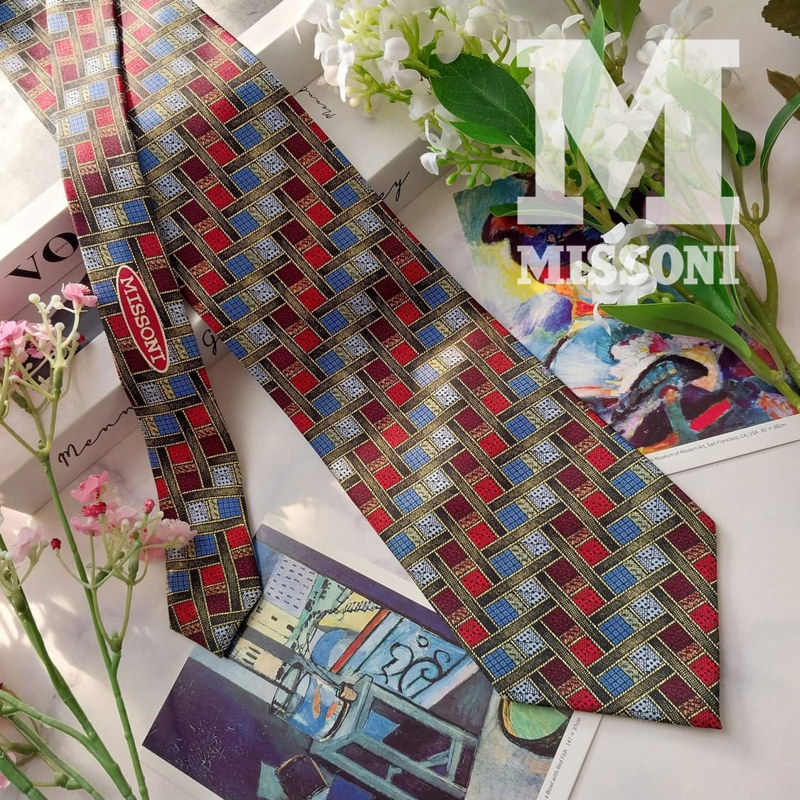 미쏘니 실크 지오메트릭 패턴 넥타이 9.5cm 새제품 K1533 상품이미지1