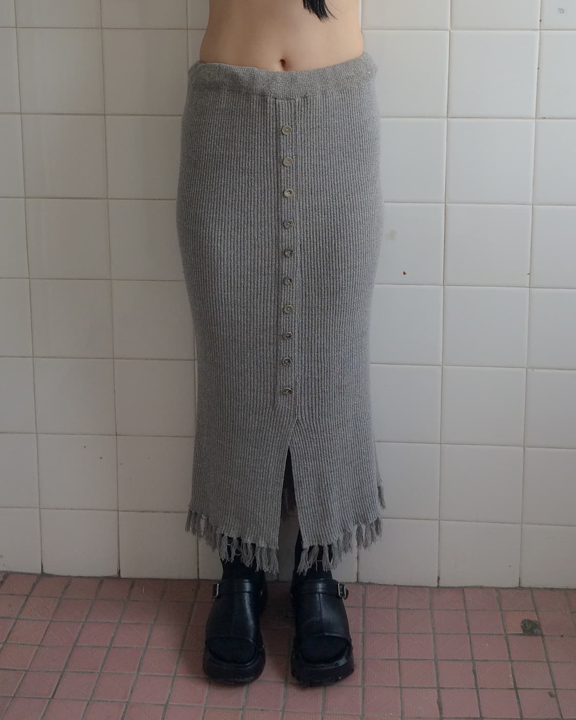 fringe point rivbed button up skirt 상품이미지5