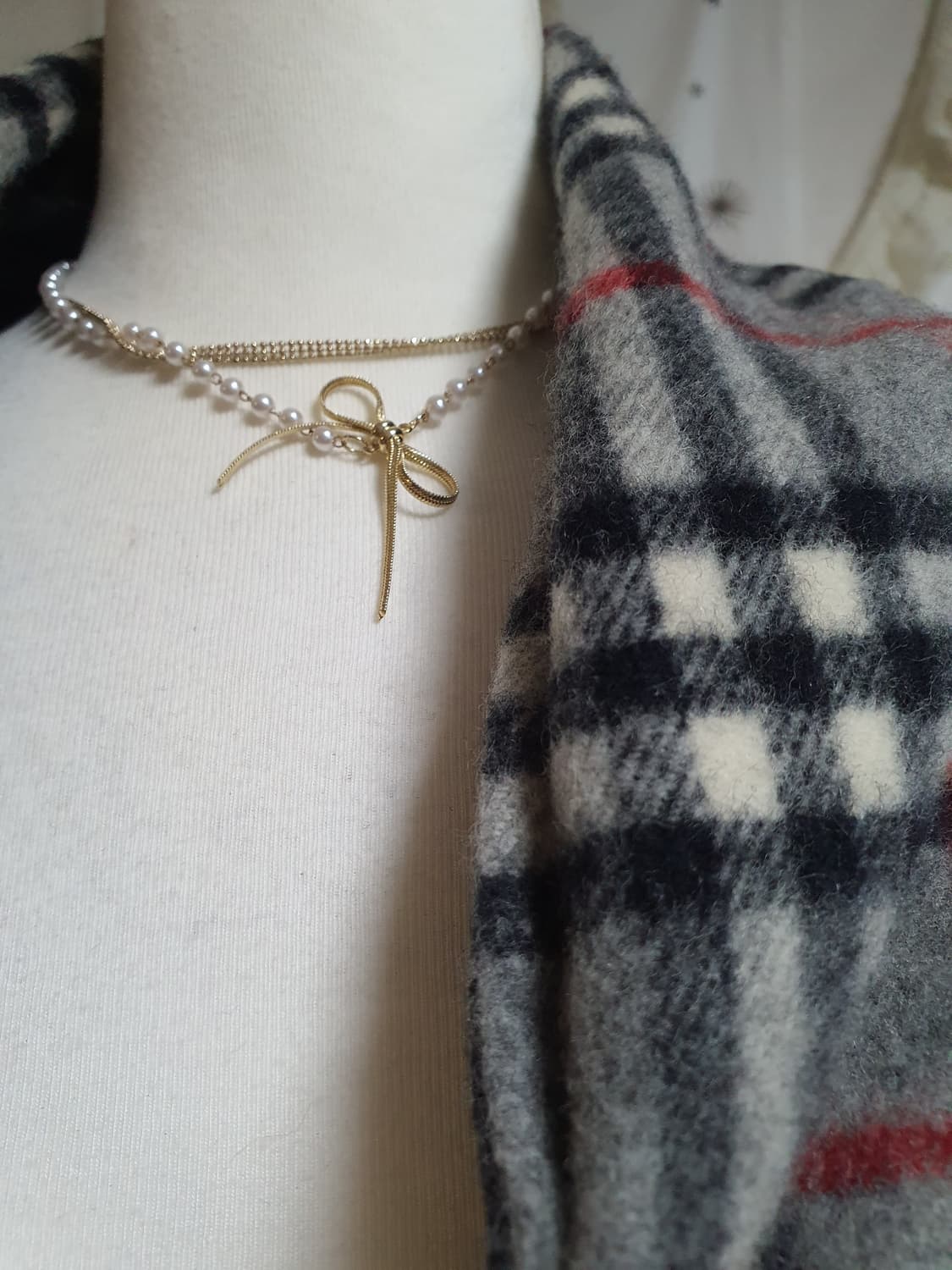 [빈티지] CARVEN 체크 울 머플러 숄 양털 상품이미지3