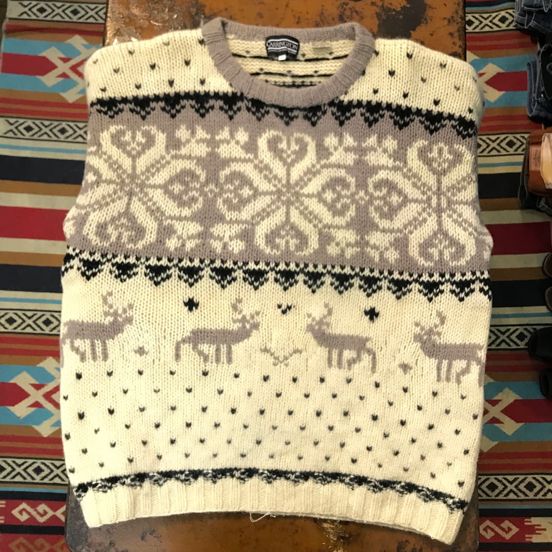 VTG 빈티지 노르딕 패턴 100% 울 스웨터 남성 120 빅사이즈 상품이미지4