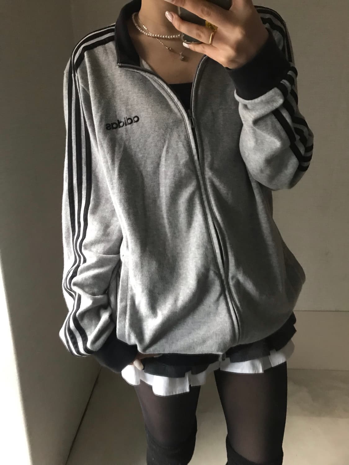 아디다스 그레이 블랙 삼선 면집업 상품이미지1