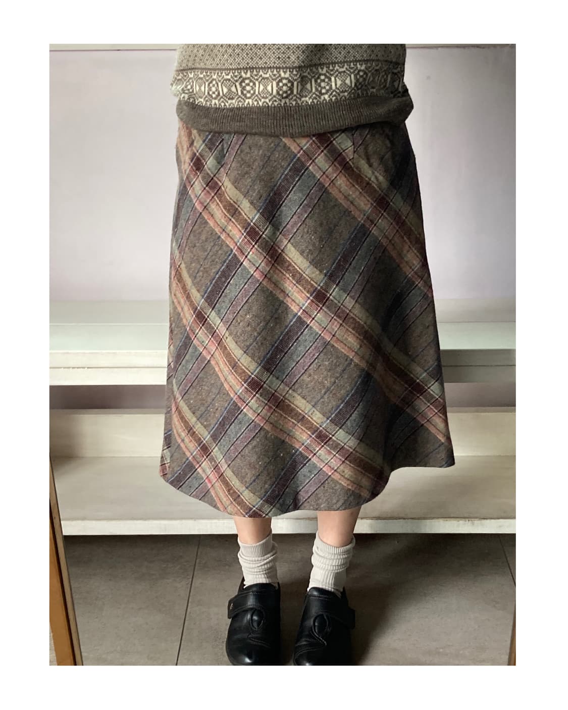 핀터감성 울 체크 스커트  상품이미지2