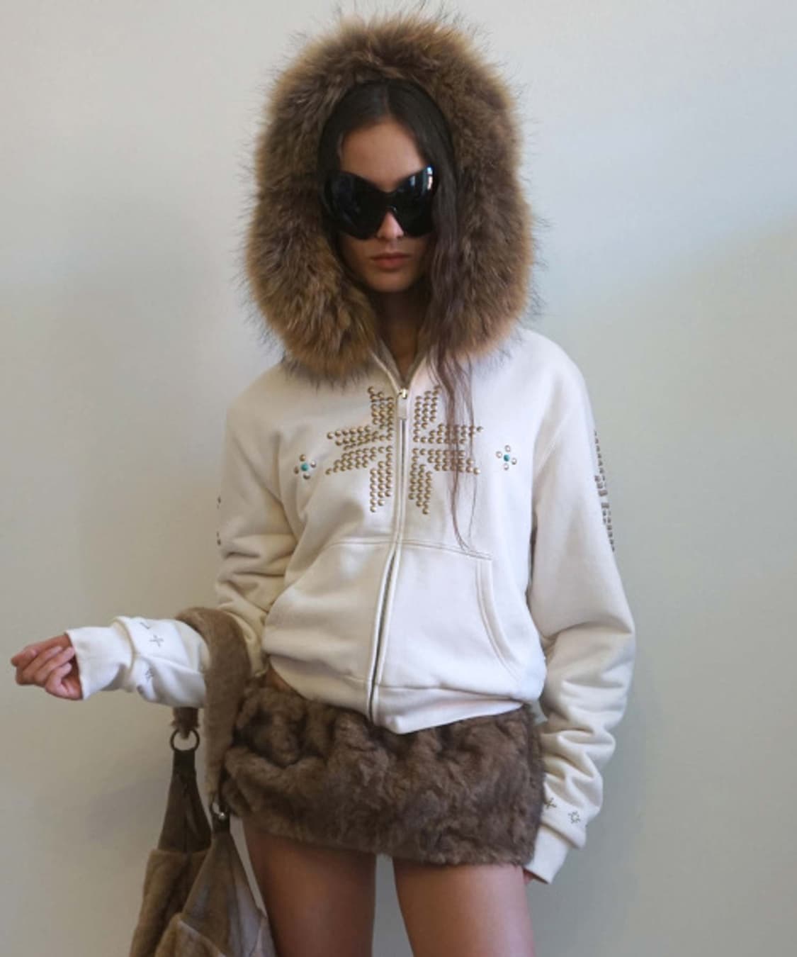 Sculptor 스컬프터 퍼 트리밍 후드 집업 더티 화이트 상품이미지1