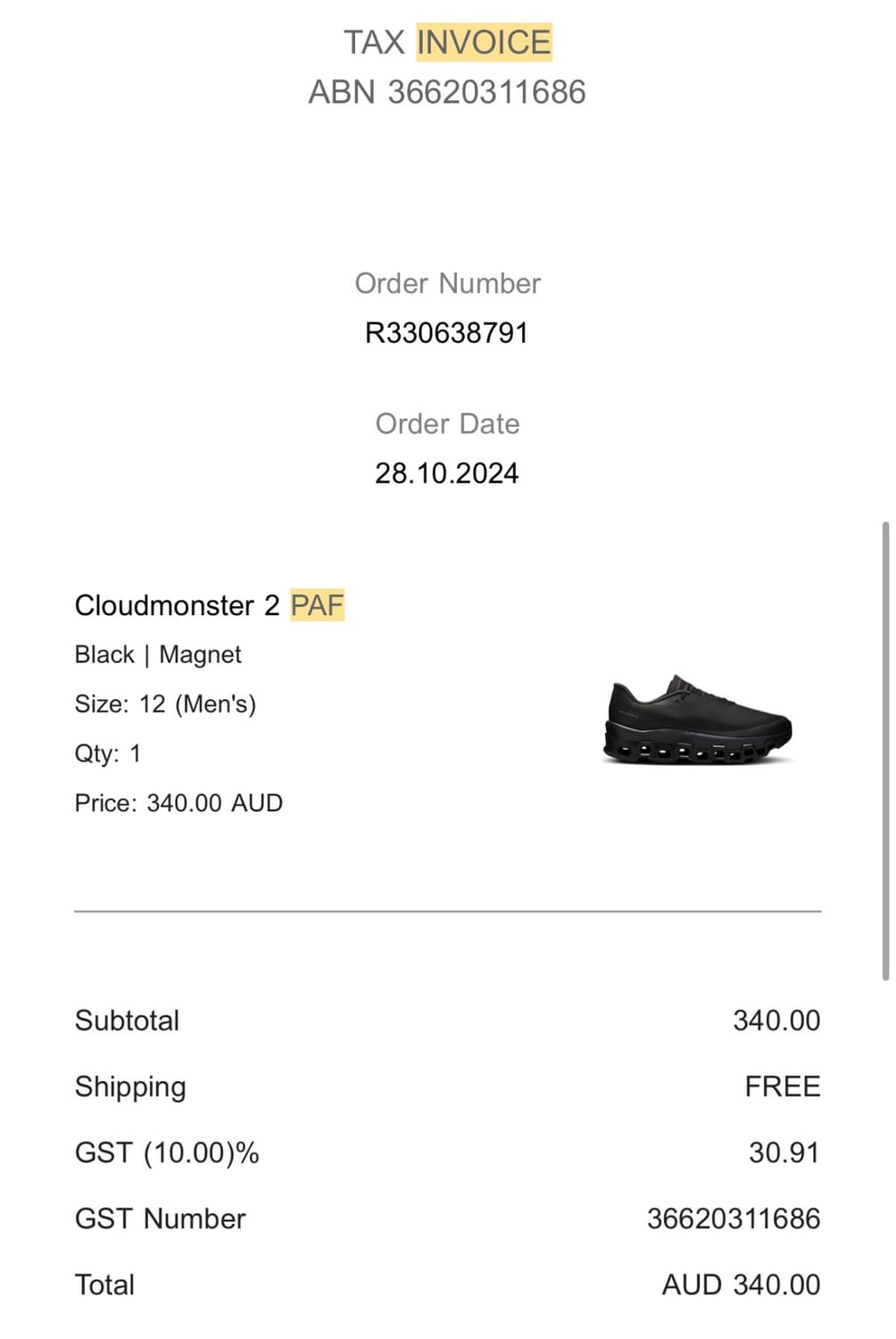 [300] 온러닝 파프 클라우드 몬스터 2 블랙 상품이미지7