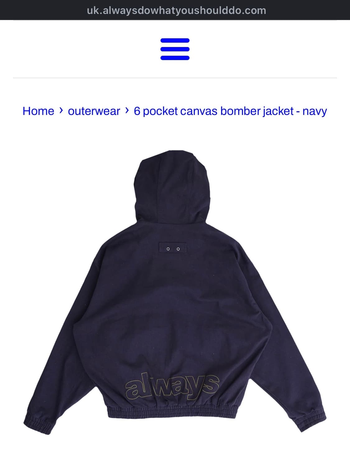 Always 캔버스 후드 봄버 네이비(L) 상품이미지3