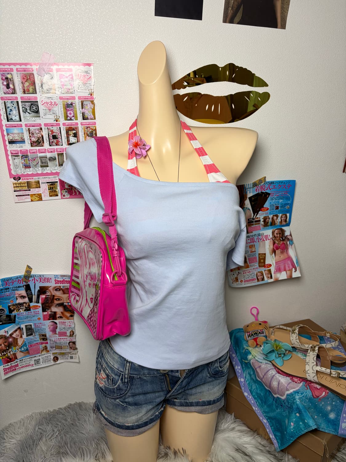 Set) 핑크 코랄 스트라이프 비키니 세트(3pcs) 상품이미지4