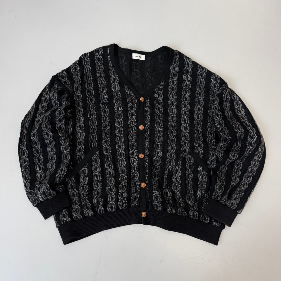 JPN 제팬 쿠지맛 오버핏 케이블 니트 가디건 블랙 상품이미지2