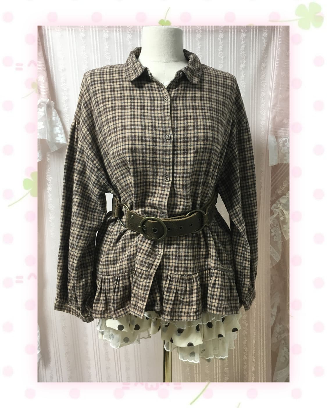 사만사모스 코코아 체크 블라우스 상품이미지1