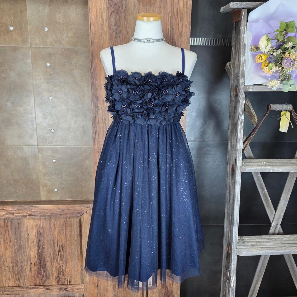 플라워 글리터 튤 원피스 상품이미지1