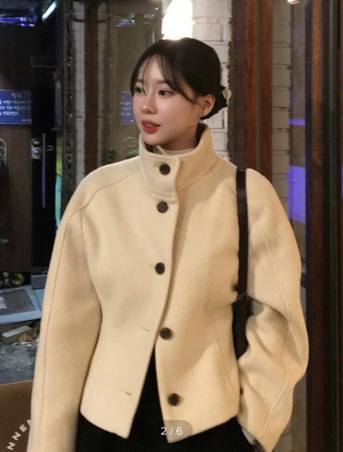 레이브 하이넥 숏 코트 블랙 하프코트 상품이미지2