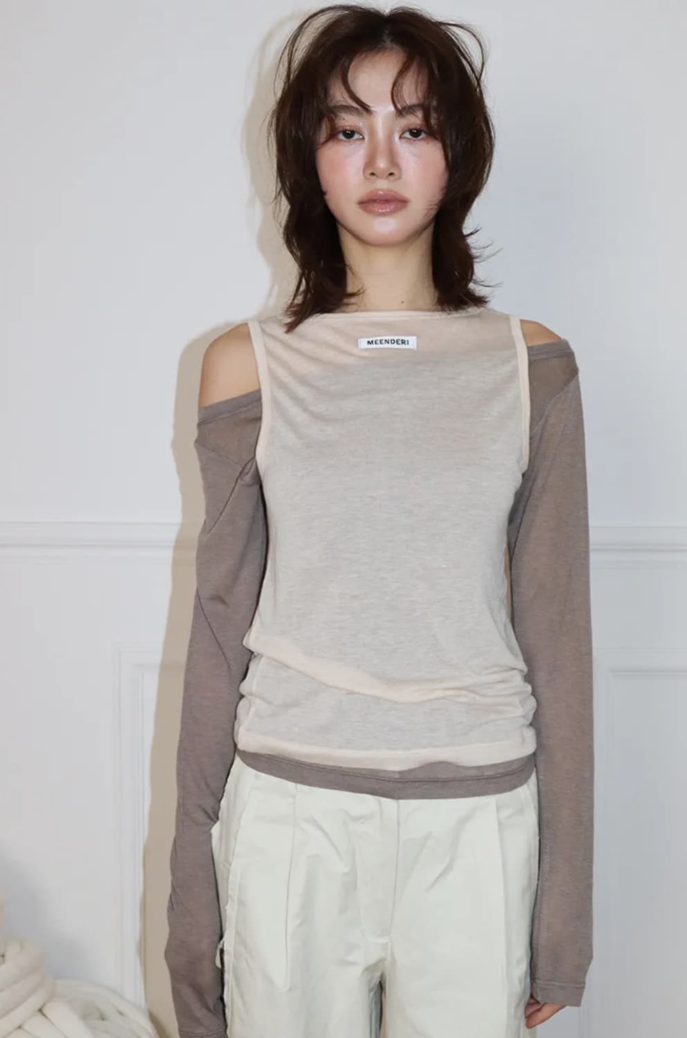 민더리 투웨이 시어 레이어드 탑 베이지 상품이미지1