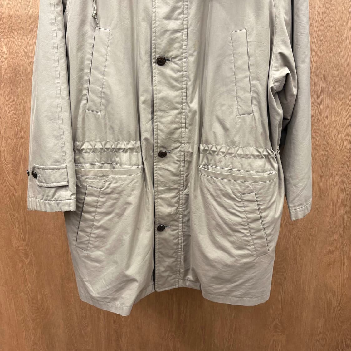 버버리 하프 코트 후드 자켓 싱글 브레스티드 스탠드 칼라 디테일 베이지 상품이미지5