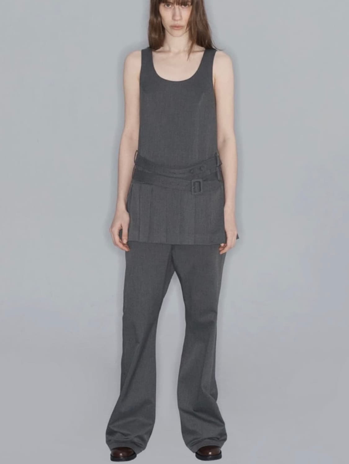 오픈와이와이 BELTED PLEATED MINI DRESS, GRAY 상품이미지2