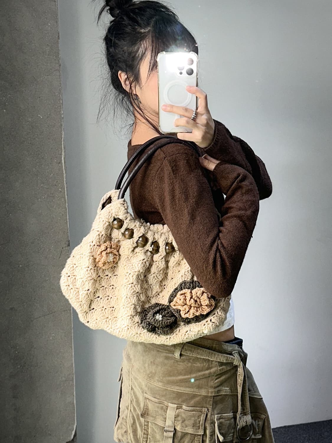 wood ball crochet knit bag 상품이미지4