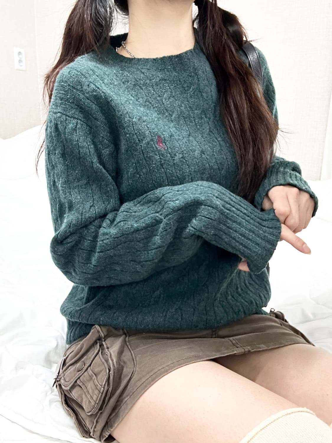 폴로 램스울 딥그린 케이블 니트 상품이미지3