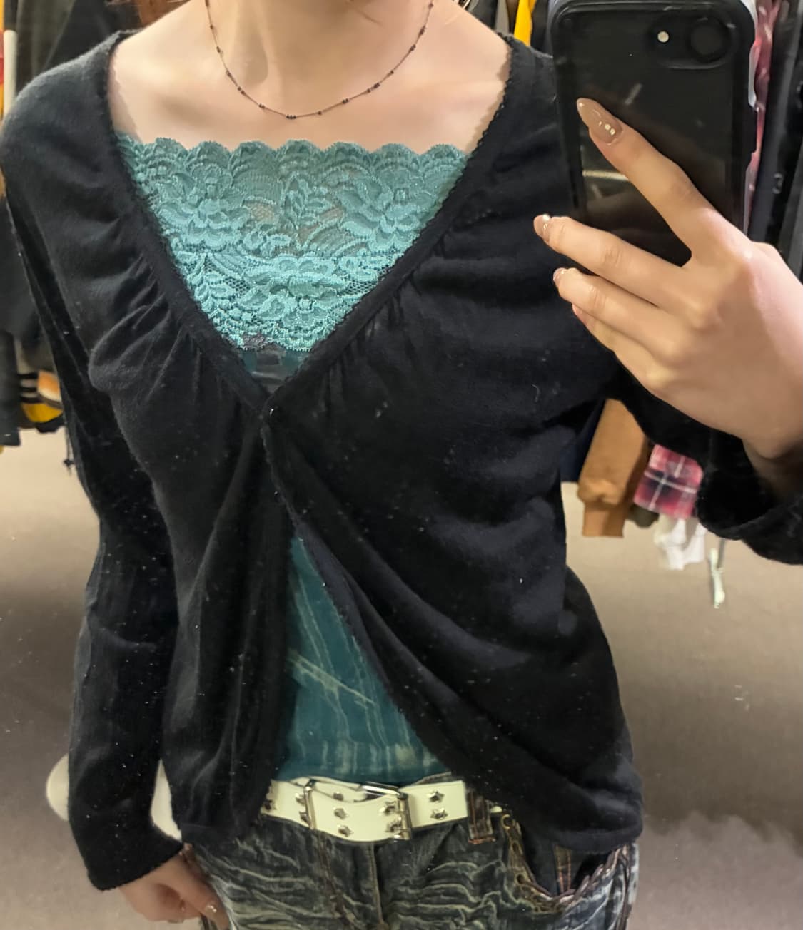 M)Japanese vintage 여성 레이스 브이넥 가디건 상품이미지2