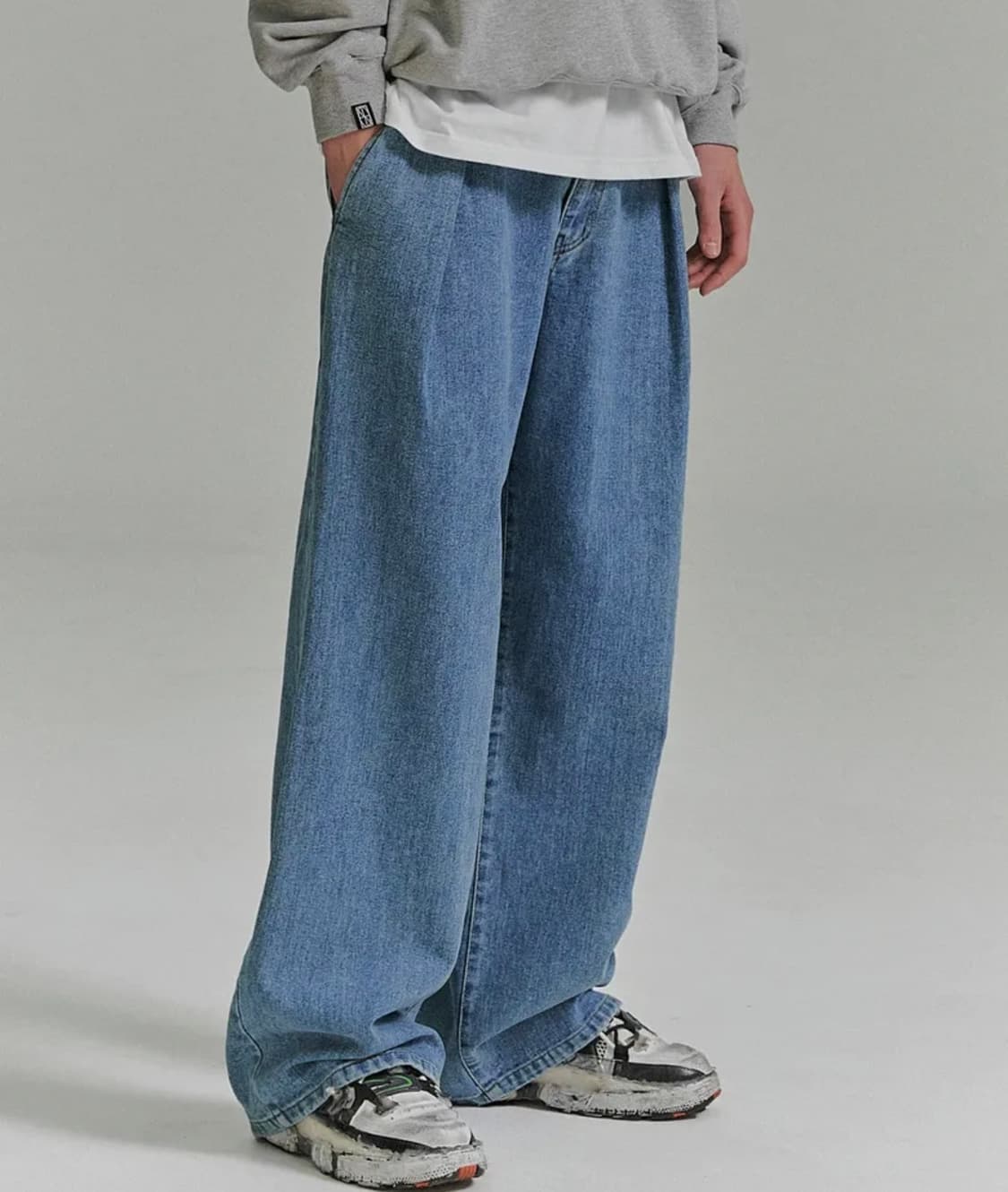Banding One Tuck Wide Denim Pants(blue) 상품이미지1
