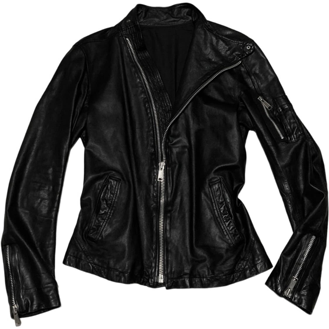 릭오웬스맛 양가죽 하이넥 사선 자켓 블랙 상품이미지3