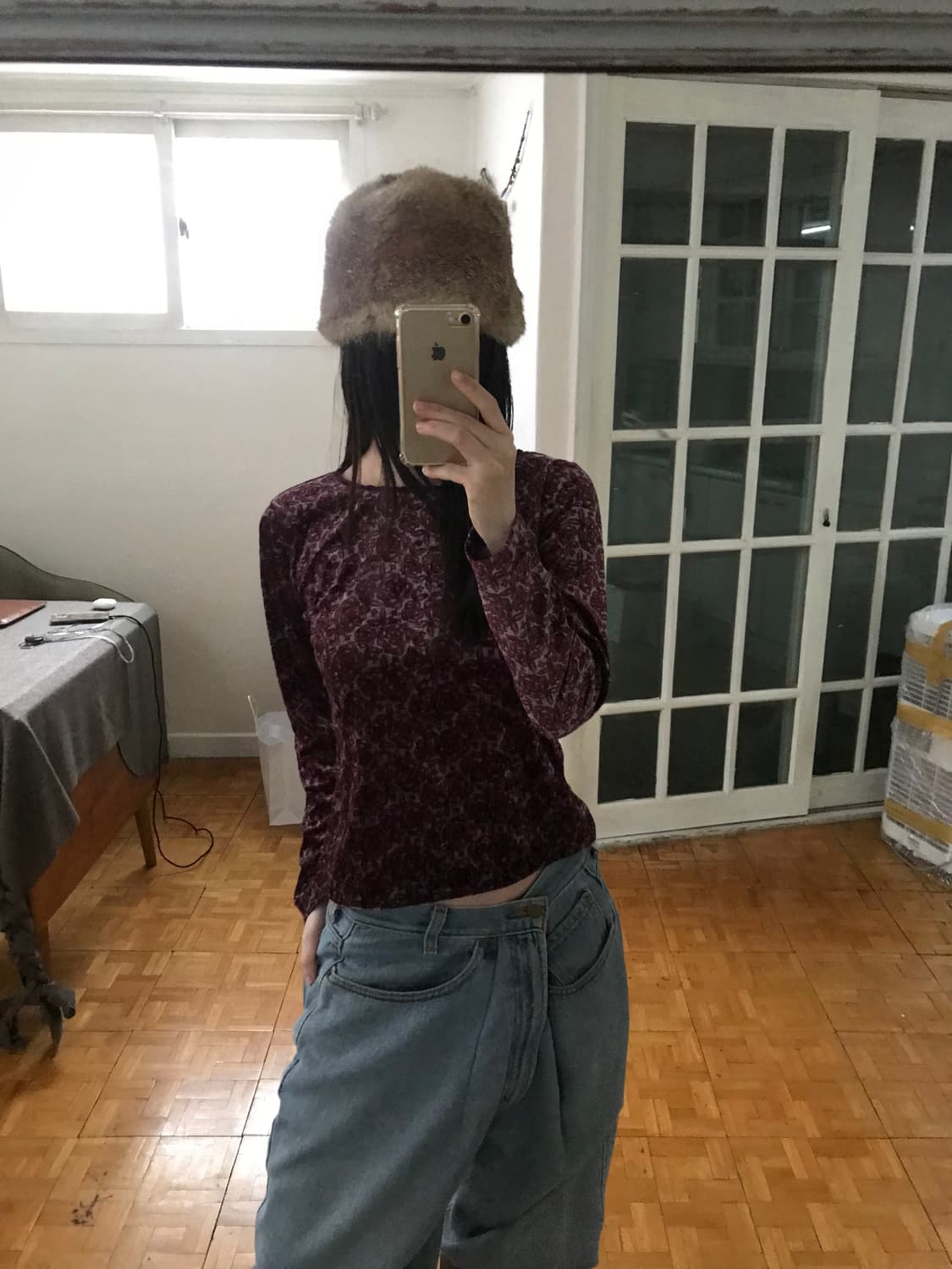 vintage velvet pattern top 상품이미지4