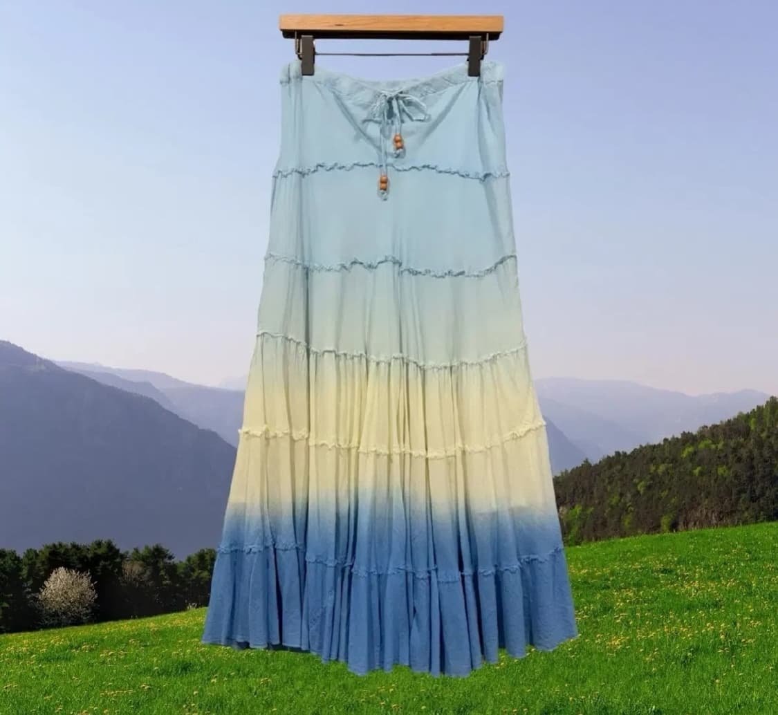 빈티지 하늘색 옐로우 캉캉 롱스커트 그라데이션 스커트 모리걸 하구미 상품이미지1