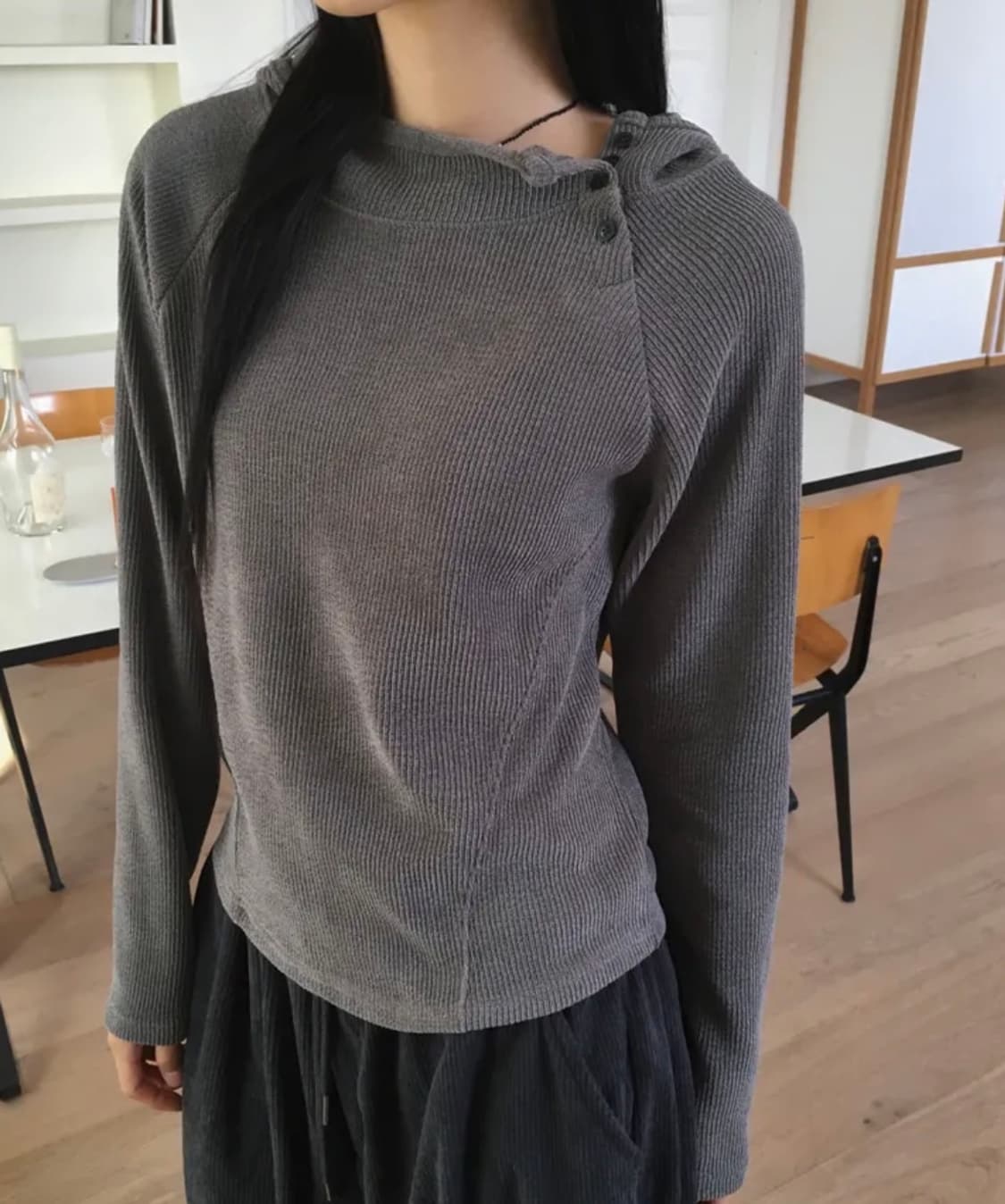 원더원더 바라클라바 골지 후드 티셔츠 상품이미지1