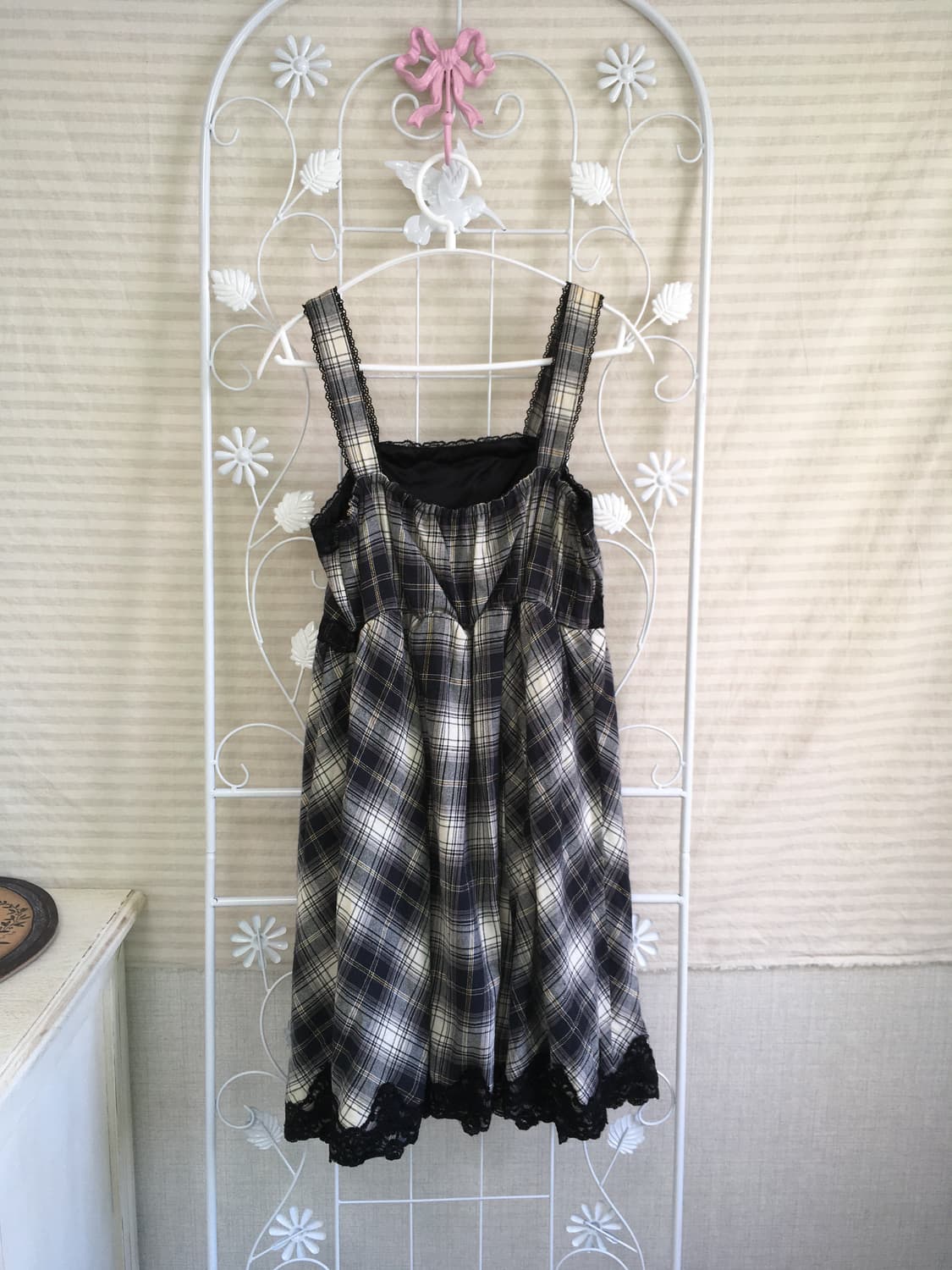 jpn vintage 네이비 체크 블랙 레이스 나시 원피스 y2k 스트릿 상품이미지5