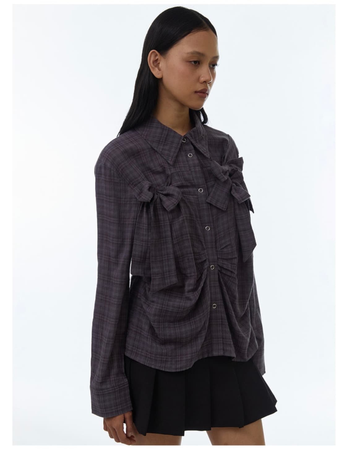 밀로 우먼 Ribbon Tie Shirt [Vintage Purple] 상품이미지1