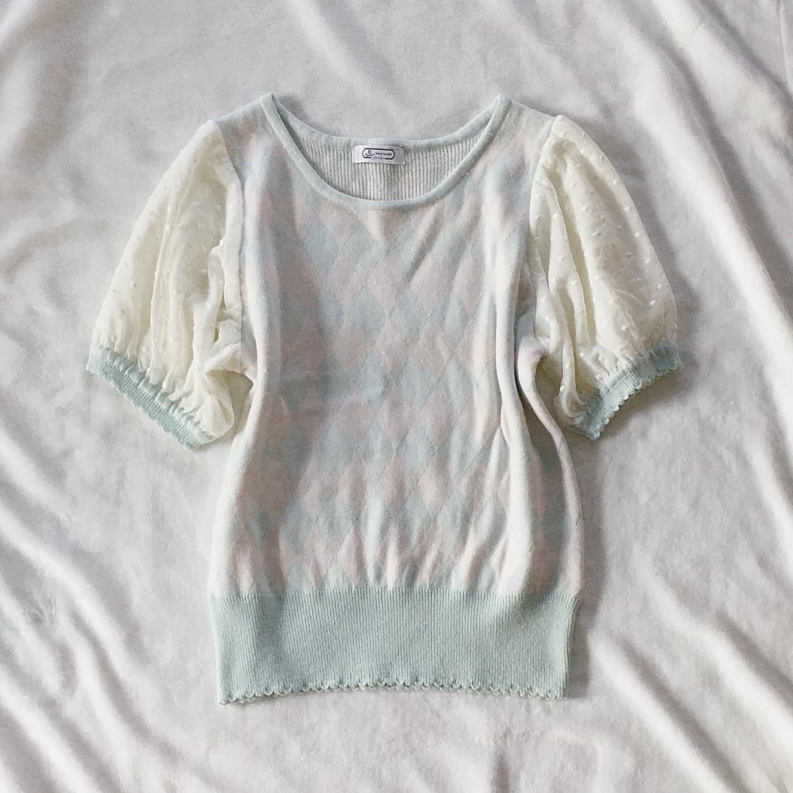 민트핑크 아가일 니트 로걀탑 히메갸루 유일매물 상품이미지1