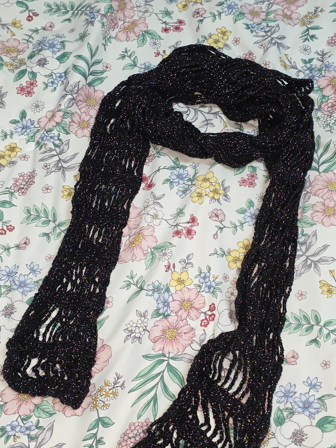 일본빈티지)블랙 y2k 오네갸루 글리터 모리걸 니트그물망 머플러목도리 상품이미지3