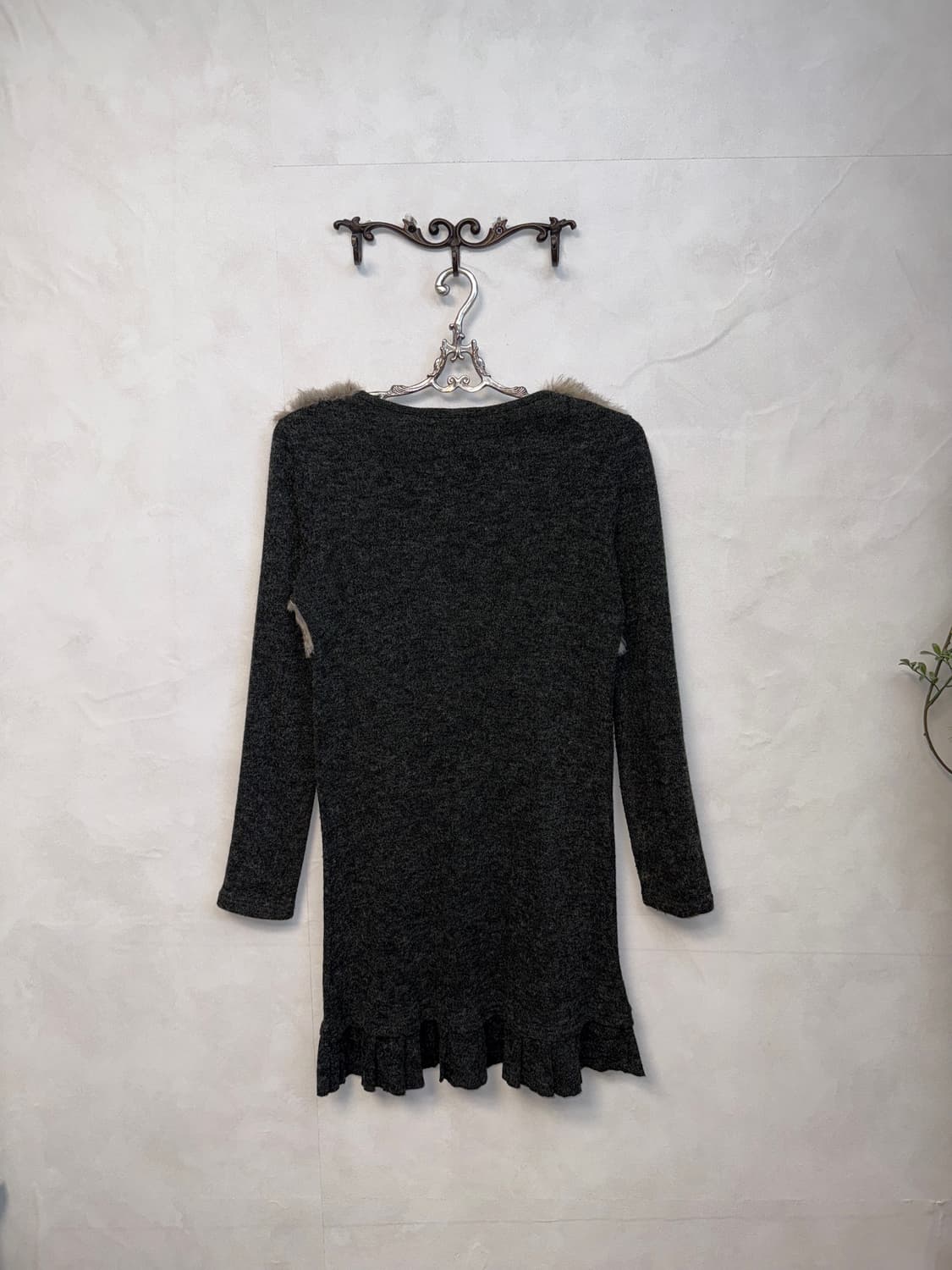 Charcoal rabbit fur trimming wool ops 상품이미지7