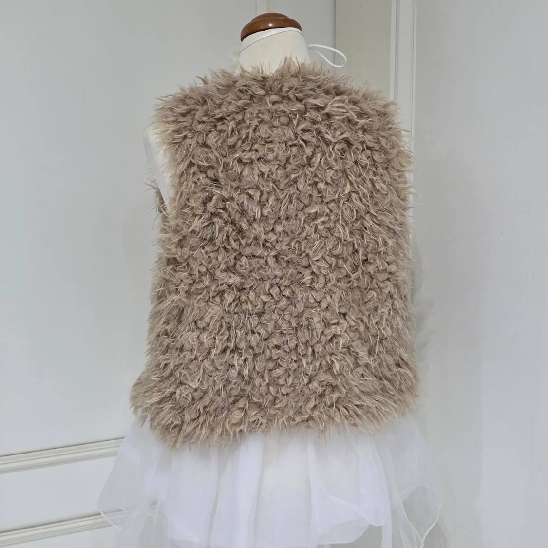 일본빈티지)브라운 라떼히메갸루st 모리걸 인조퍼 로맨틱 베스트겨울조끼 상품이미지3