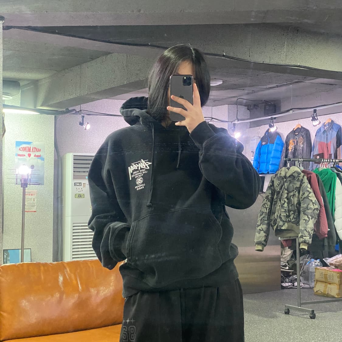 스투시 월드투어 빅로고 블랙 후드티 B3848 상품이미지1