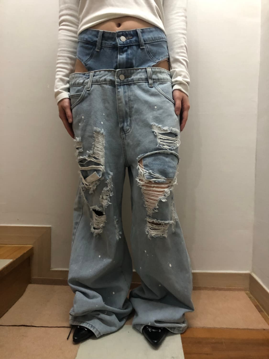 빈티지 데님 펑크 디테일 팬츠 상품이미지4