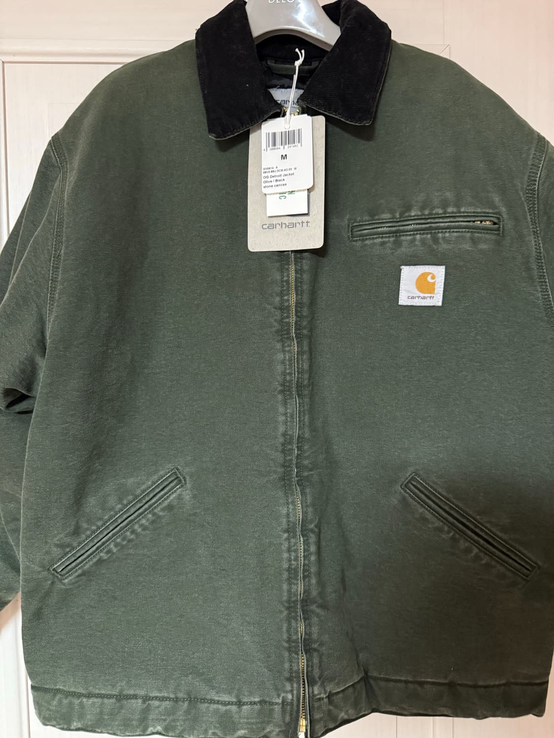 칼하트 WIP OG 디트로이트 자켓 올리브 블랙 스톤 캔버스 - 윈터 상품이미지1