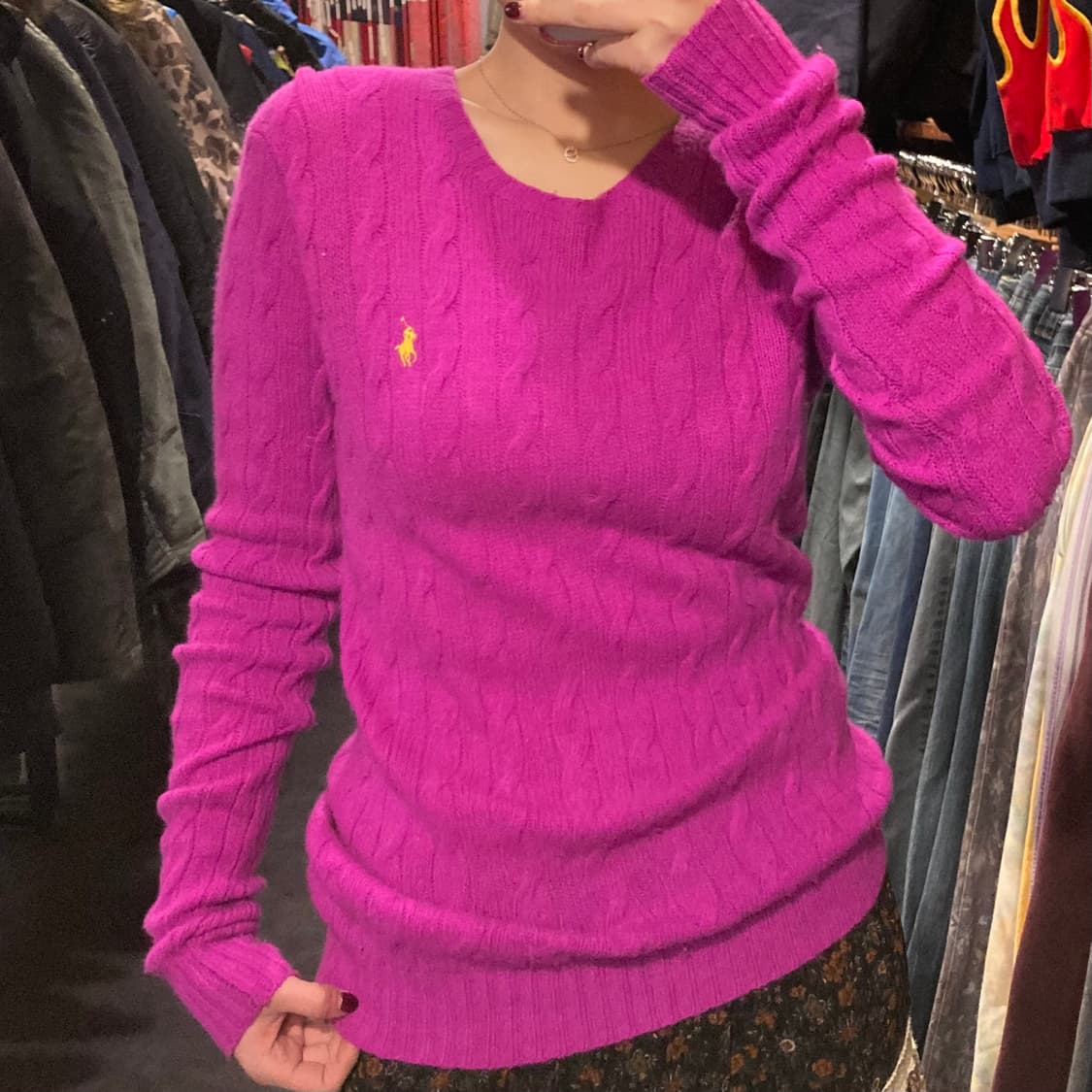 [IM] 폴로 랄프로렌 마젠타 핑크 브이넥 케이블 니트 상품이미지2