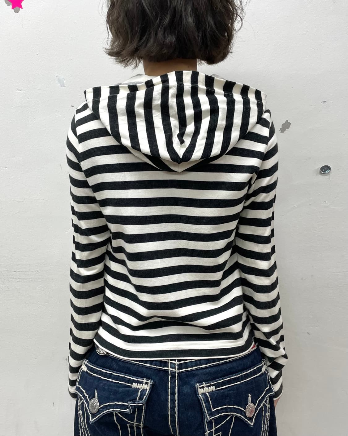 Stripe Shirring Crop Hooded Zip-Up  상품이미지3