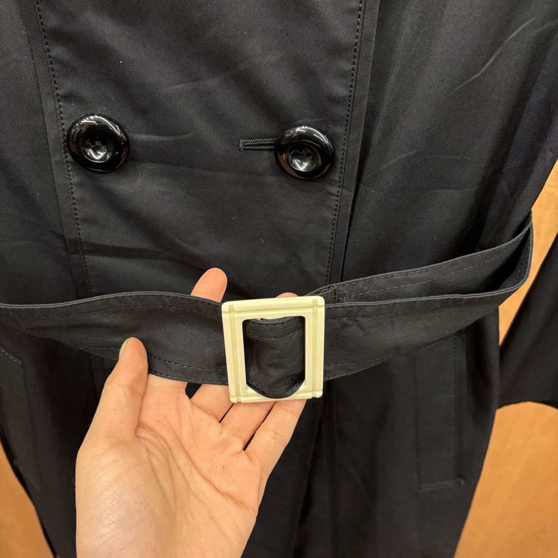 소니아 리키엘 더블 브레스트 트렌치 롱 코트 배색 버튼 벨트 디테일 블랙 상품이미지6