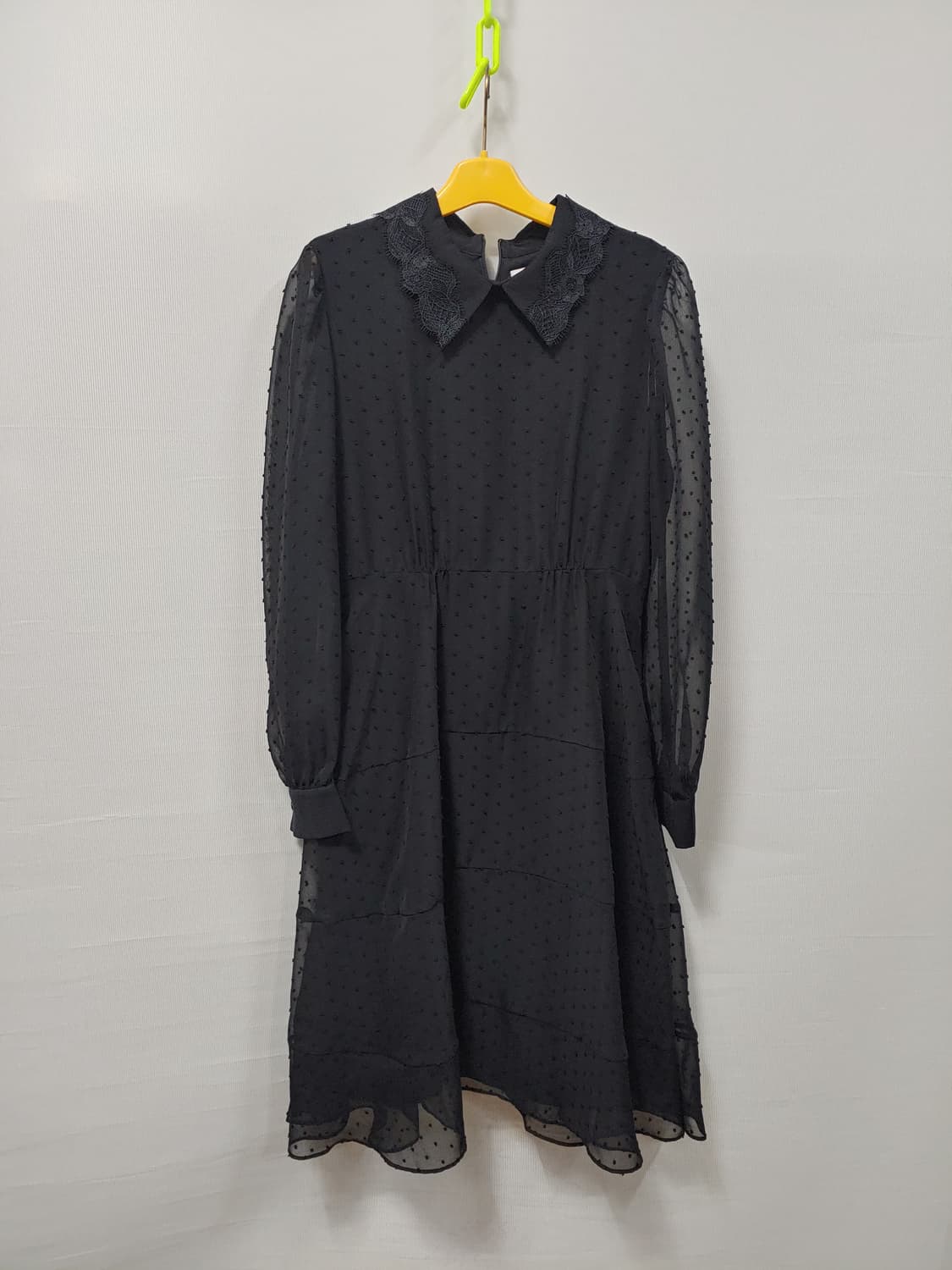 sjsj 블랙 레이스 카라 도트 롱 원피스 여성 76-90-155 상품이미지1